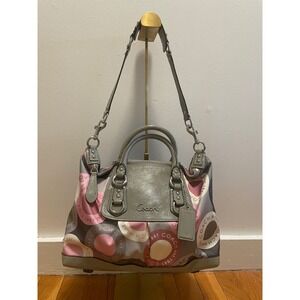 Coach Pink Gray Multicolor Logo Dome Satchel